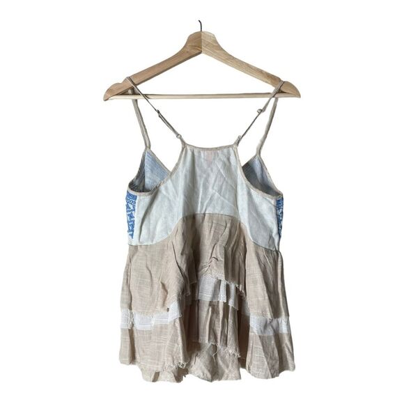 C&V Chelsea & Violet S Embroidered Layered Tank Oatmeal Blue M - Picture 2 of 5